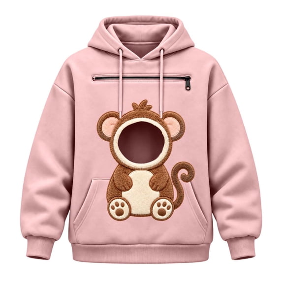 DHFJKG Women's Huggie Dog Hoodie With Pet Pouch Cute Animal Graphic Cat Holder Zipper Pocket Carries Sweatshirt