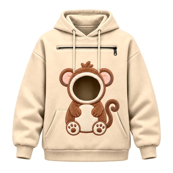 DHFJKG Women's Huggie Dog Hoodie With Pet Pouch Cute Animal Graphic Cat Holder Zipper Pocket Carries Sweatshirt