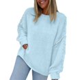 thumbnail image 1 of DHFJKG Women's Knitted Pullover Sweater Solid Color Crew Neck Long Sleeved Loose Fit Top Knitwear Rope Oversized Comfort Tops, 1 of 9