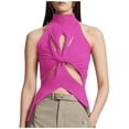 thumbnail image 1 of DHFJKG Women's Knitted Tank Top High Neck Sexy Hallow Out Sleeveless Solid Color Crop Tops Night Out Clothes Stylish Cami Shirt, 1 of 4