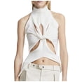 thumbnail image 1 of DHFJKG Women's Knitted Tank Top High Neck Sexy Hallow Out Sleeveless Solid Color Crop Tops Night Out Clothes Trendy Cami Shirt, 1 of 8