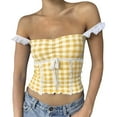 thumbnail image 1 of DHFJKG Women's Lace Camisole Plaid Square Neck Crop Tank Tops Spaghetti Strap Going Out Slim Fit Shirts Trendy Top, 1 of 3