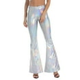 thumbnail image 1 of DHFJKG Women's Leather Flare Pants Sparkly Slim Fit Bell Bottom Pants For Festive Party Stylish Trousers, 1 of 5