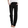 thumbnail image 1 of DHFJKG Women's Linen Straight Leg Pants Solid Color High Waist With Drawstring Lightweight Casual Trousers For Beach Leisure Trousers, 1 of 5