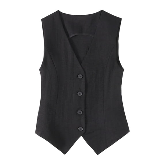 DHFJKG Women's Linen Suit Vest Top Dressy Button Up Waistcoat Fromal Sleeveless Blazer For Work Office Trendy Tops
