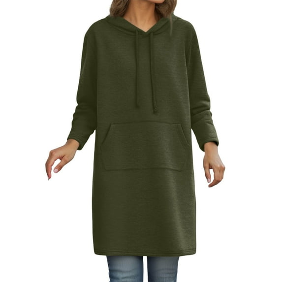 DHFJKG Women's Longline Hooded Sweatshirt Coat Solid Color Loose Fit Over Knee Casual Hoodies Pocket Outerwear With Drawstring For Fall Winter Comfort Jackets