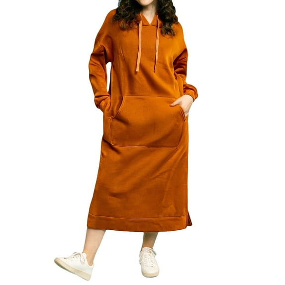 DHFJKG Women's Loose Fit Hooded Sweatshirt Dress Plus Size Solid Color Casual Fashion Dresses With Large Pocket And Drawstring Long Sleeve For Autumn Winter Trendy Pullover
