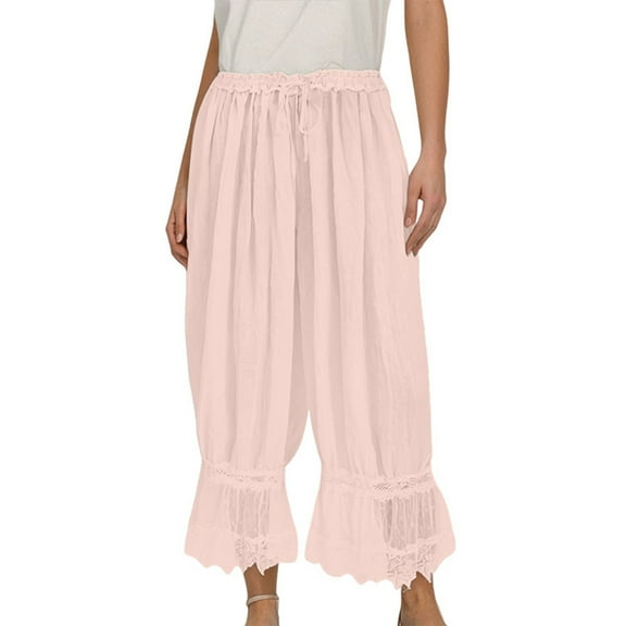 DHFJKG Women's Loungewear Crop Pants Lace Up Hollow Out Elastic Waistband Wide Leg Capri Pants Comfort Trousers