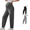 thumbnail image 1 of DHFJKG Women's Maternity Pants Over Belly Soft Palazzo Pants Stretch Straight Leg Pregnancy Trousers With Pockets, 1 of 9