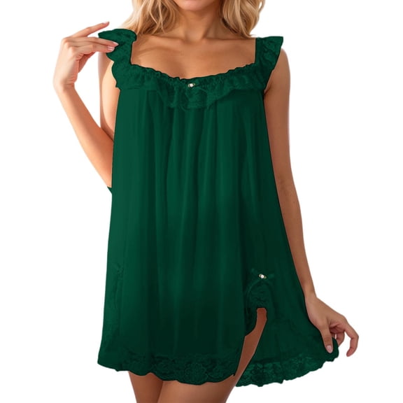 DHFJKG Women's Nightgown Sleeveless Sleepwear Wide Strap Ruffle Sleep Shirt Lace Trim Square Neckline Nightshirt Cozy Home Clothes