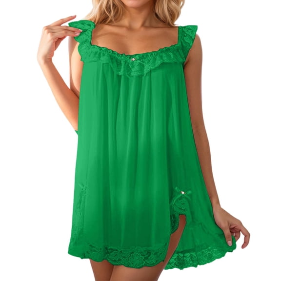 DHFJKG Women's Nightgown Sleeveless Sleepwear Wide Strap Ruffle Sleep Shirt Lace Trim Square Neckline Nightshirt Cozy Home Clothes