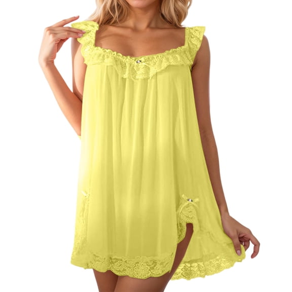 DHFJKG Women's Nightgown Sleeveless Sleepwear Wide Strap Ruffle Sleep Shirt Lace Trim Square Neckline Nightshirt Leisure Home Clothes