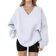 thumbnail image 1 of DHFJKG Women's Oversized Sweatshirt V Neck Long Sleeved Pullover Solid Color Casual Sporty Hoodless Sweatshirts Comfort Tops, 1 of 5