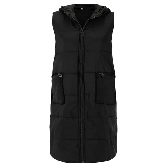 DHFJKG Women's Padded Vest Coat Lightweight Solid Color Hooded Zipper Slim Fit Sleeveless Mid-Long Jacket For Autumn Winter Comfort Jackets