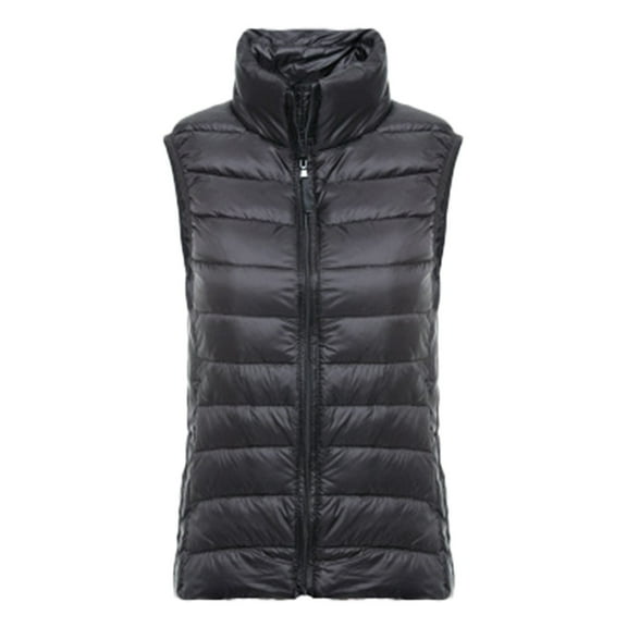 DHFJKG Women's Padded Vest Coat Lightweight Solid Color Stand Collar Zipper Slim Fit Sleeveless Jacket Trendy Jackets