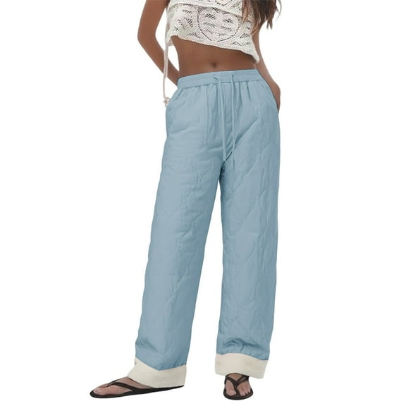 DHFJKG Women's Pants Padded Winter Bottoms With Fuzzy Lining Warm Thermal Windproof Loose Fit Straight Leg Drawstring Waistband Trousers Outdoor Comfort Trousers