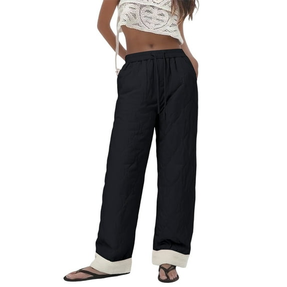DHFJKG Women's Pants Padded Winter Bottoms With Fuzzy Lining Warm Thermal Windproof Loose Fit Straight Leg Drawstring Waistband Trousers Outdoor Comfort Trousers