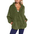 thumbnail image 1 of DHFJKG Women's Quarter Zip Fuzzy Sweatshirts Windproof Solid Color Long Sleeve Stand Collar Loose Fit Pullover Thickened Cozy Jumper Tops, 1 of 8