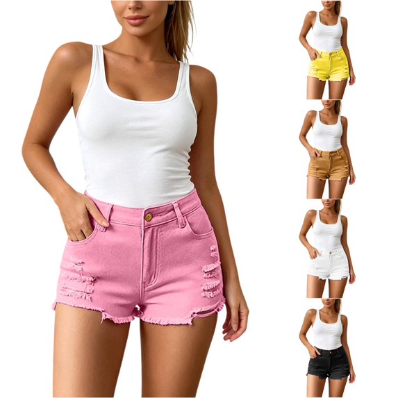 DHFJKG Women's Ripped Denim Shorts High Waisted Stretchy Distressed Jean Shorts Summer Hot Pants Holiday Going Out Wear