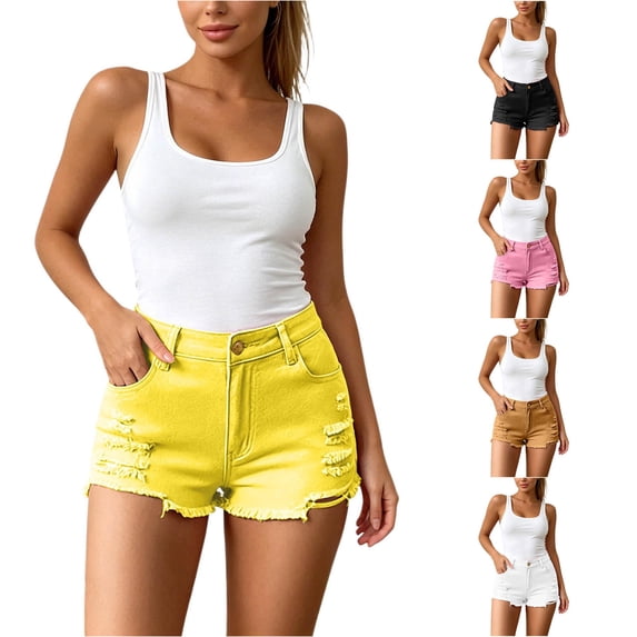 DHFJKG Women's Ripped Denim Shorts High Waisted Stretchy Distressed Jean Shorts Summer Hot Pants Holiday Going Out Wear