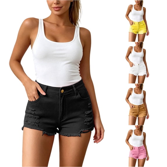 DHFJKG Women's Ripped Denim Shorts High Waisted Stretchy Distressed Jean Shorts Summer Hot Pants Holiday Going Out Wear
