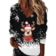 thumbnail image 1 of DHFJKG Women's Santa Loose Fit Pullover V Neck Reindeer Printed Sweatshirt Long Sleeve Versatile Tops, 1 of 4