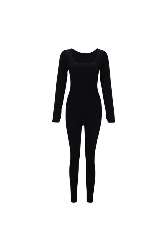 Women's Seamless Workout Jumpsuit Long Sleeve With Tunmb Hole Square Neck Tight Tummy Control Yoga Sportswear Trendy Onesie