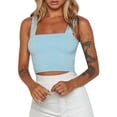 thumbnail image 1 of DHFJKG Women's Sexy Crop Tank Top Square Neck Wide Straps Tight Solid Color Basic Cami Shirts Summer Night Out Club Party Wear Soft Tops, 1 of 6