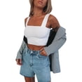 thumbnail image 1 of DHFJKG Women's Sexy Crop Tank Top Square Neck Wide Straps Tight Solid Color Basic Cami Shirts Summer Night Out Club Party Wear Trendy Tops, 1 of 6