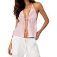 thumbnail image 1 of DHFJKG Women's Sexy Halter Backless Tank Top Striped Deep V Neck Lace Up Crop Cami Shirts Summer Beach Vacation Clothes Stylish Tops, 1 of 7