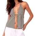 thumbnail image 1 of DHFJKG Women's Sexy Halter Backless Tank Top Striped Deep V Neck Lace Up Crop Cami Shirts Summer Beach Vacation Clothes Stylish Tops, 1 of 7