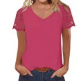 thumbnail image 1 of DHFJKG Women's Short Sleeve T Shirt V Neck Patchwork Lace Crochet Solid Color Summer Fashion Tee Casual Dressy Work Tunic Versatile Tops, 1 of 8