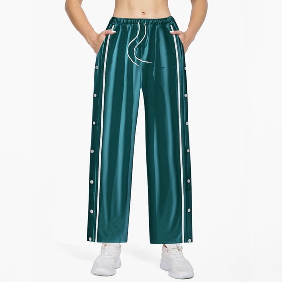 DHFJKG Women's Side Striped Buttons Pants Wide Leg Casual Pants With Pockets And Drawstring For Exercise Classic Trousers