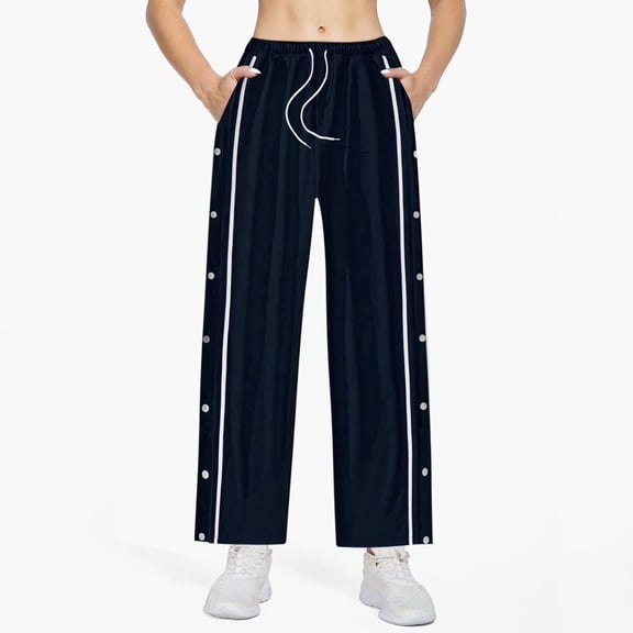 DHFJKG Women's Side Striped Buttons Pants Wide Leg Casual Pants With Pockets And Drawstring For Exercise Comfort Trousers