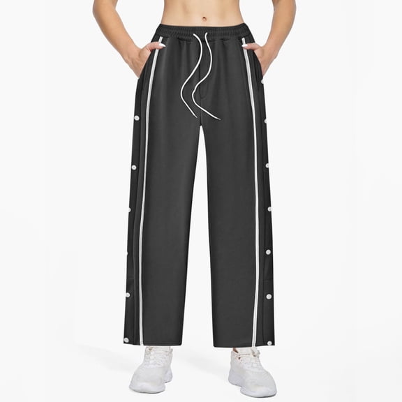 DHFJKG Women's Side Striped Buttons Pants Wide Leg Casual Pants With Pockets And Drawstring For Exercise Versatile Trousers