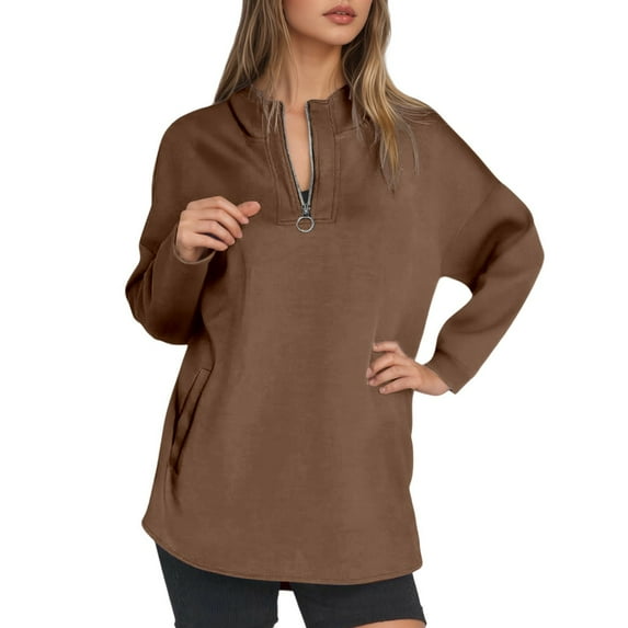 DHFJKG Women's Solid Color Sweatshirts Quarter Zip Loose Fit Long Sleeve Round Neck Pullover For Fall Winter Versatile Tops