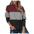thumbnail image 1 of DHFJKG Women's Sports Quarter Zip Sweatshirt Color Block Loose Fit Stand Collar Long Sleeve Pullover Spring Stylish Tops, 1 of 6