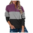 thumbnail image 1 of DHFJKG Women's Sports Quarter Zip Sweatshirt Color Block Loose Fit Stand Collar Long Sleeve Pullover Spring Stylish Tops, 1 of 6