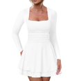 thumbnail image 1 of DHFJKG Women's Square Neck Party Dress Ruffle Hem Mini Dress Ruched Waist Long Sleeve Going Out Date Sexy Soft Dresses, 1 of 6