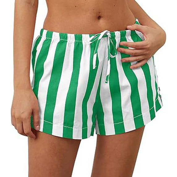 DHFJKG Women's Striped Shorts Mid Rise Elastic Drawstring Waist Casual Summer Beach Breathable Wide Leg Shorts Comfortable Bottoms