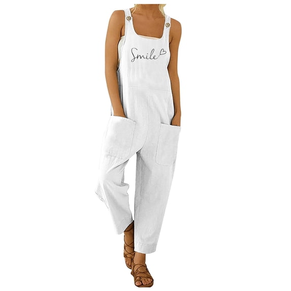 DHFJKG Women's Summer Bib Overalls Casual Letter Print Loose Fit Straight Leg Pants One Piece Jumpsuit With Pockets Beach Travel Outfit Versatile Onesie