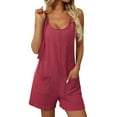 thumbnail image 1 of DHFJKG Women's Summer Rompers Overalls Shorts Scoop Neck Ribbed Loose Fit Shorts With Pockets Beach Vacation Clothes Stylish Trousers, 1 of 5