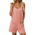 thumbnail image 1 of DHFJKG Women's Summer Rompers Overalls Shorts Scoop Neck Ribbed Loose Fit Shorts With Pockets Beach Vacation Clothes Versatile Trousers, 1 of 5