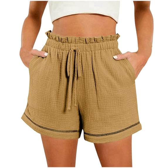 DHFJKG Women's Summer Shorts Lightweight Linen Solid Color High Waist Loose Fit Wide Leg Beach Shorts With Pockets Trendy Bottoms