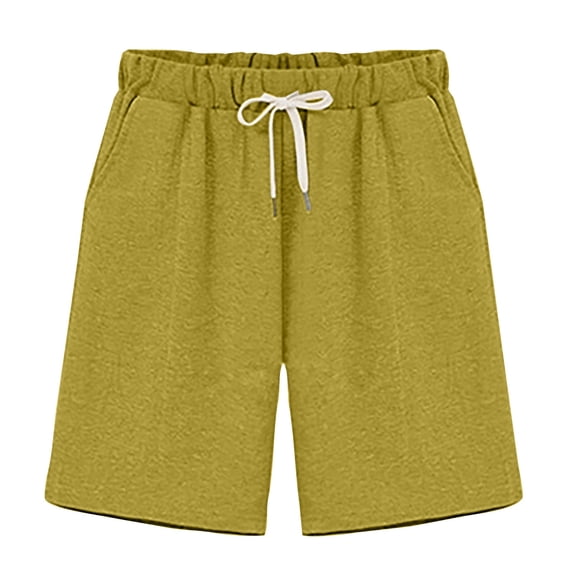 DHFJKG Women's Sweat Shorts Knee Length Solid Color High Waisted Casual Drawstring Sports Straight Leg Shorts With Pockets Comfortable Bottoms