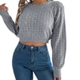 thumbnail image 1 of DHFJKG Women's Sweaters Cropped Top Knitted Hollow Out Long Sleeve Pullover Crop Sweater Autumn Winter Stylish Jumper Tops, 1 of 7