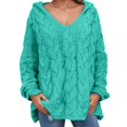 thumbnail image 1 of DHFJKG Women's Sweaters Hoodies Knit Jacquard Oversized Deep V Neck Loong Sleeve Hooded Pullover Sweater Solid Color Casual Jumper Tops, 1 of 5