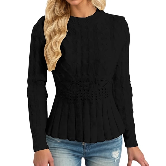 DHFJKG Women's Sweaters Knit Jacquard Pullover With Waist And Flared Hem Slim Fit Textured-Knit Base Layer Sweater Versatile Jumper Tops