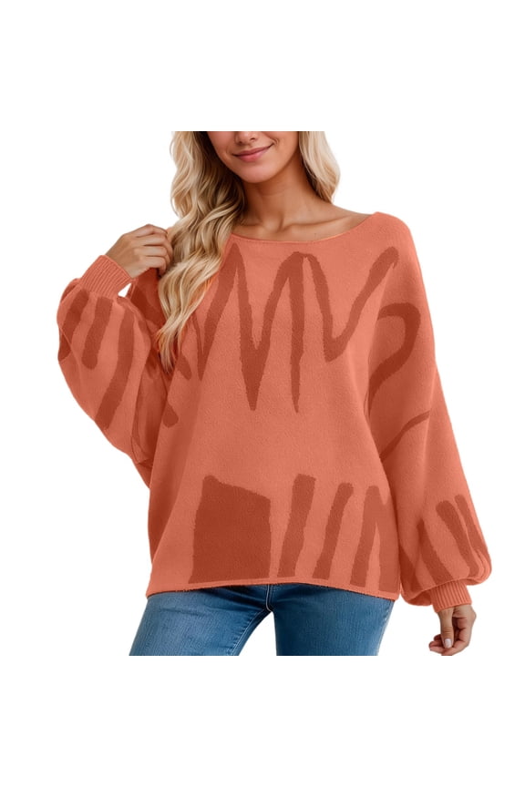 Women's Sweaters Oversized Scoop Neck Lattern Sleeve Knit Pullover Sweater With Row Edge Fall Winter Soft Jumper Tops