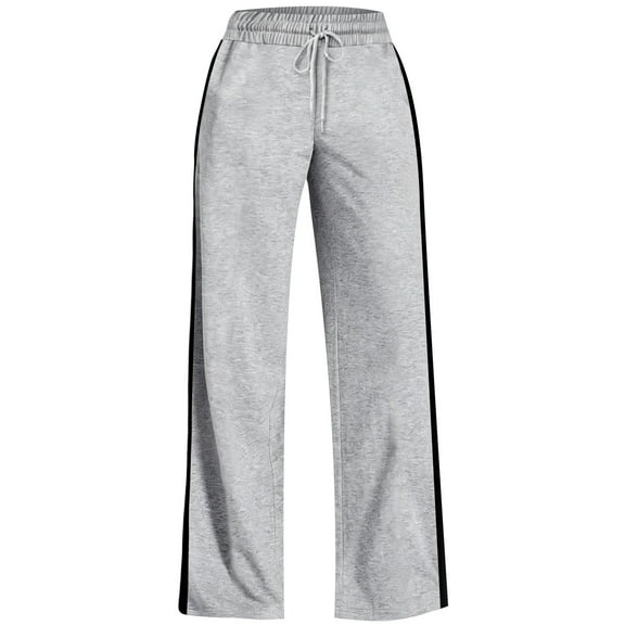 DHFJKG Women's Sweatpants High Waist Striped Casual Pants Elastic Waistband Tied Drawstring Wide Leg Athletic Trousers Comfortable Long Pants For Daily Wear Stylish Pants